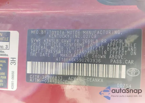 2009 Toyota Camry Le из США, поврежденный, VIN 4T1BE46K59U263936